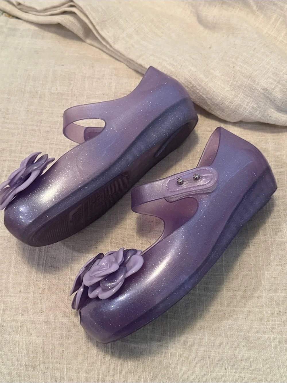 Mini Melissa Girls Lavender Floral Jelly Mary Jane Shoes